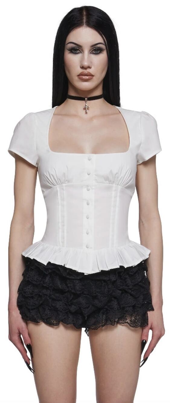 NWT Dolls Kill Widow Shadow Seduction White Poplin Blouse Goth Women XL Milkmaid